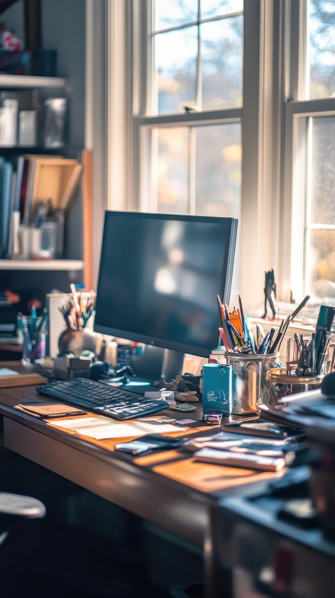 Studio workspace with game concept art and hardware